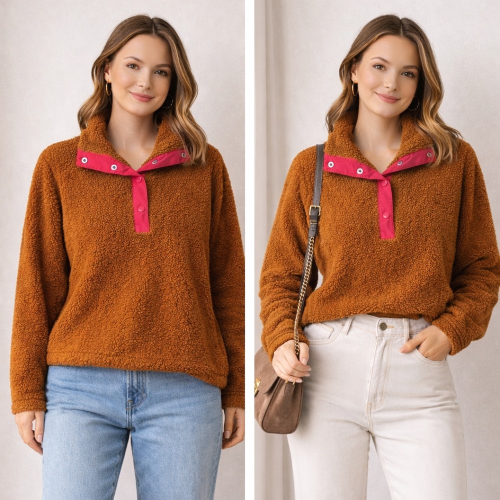 J. Crew Brown Teddy Jacket with Pink Trim